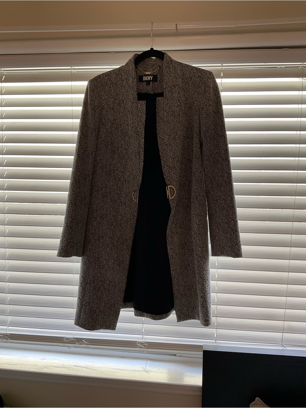 DKNY Gray Textured Open-Front Trench Coat